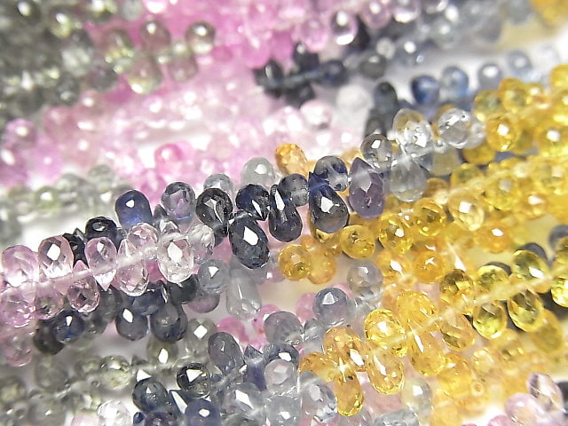 Hochwertig Multicolor Saphir AAA- Tropfen facettierte Briolette 1Strang Perlen (ca. 18 cm)