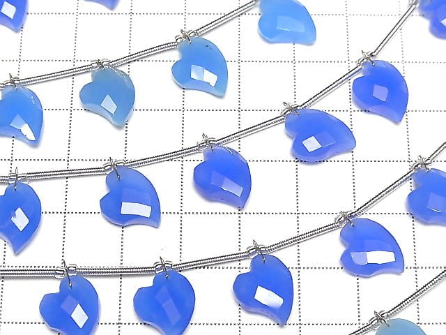 Blauer Chalcedon Herzschliff 13x10mm halb oder 1strang Perlen (6 Stück)