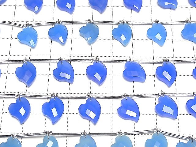 Blauer Chalcedon Herzschliff 13x10mm halb oder 1strang Perlen (6 Stück)