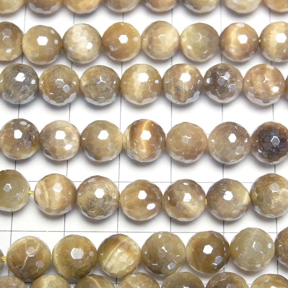 閃光金虎眼石128刻面圓珠8mm,1串(約14英寸/35公分)