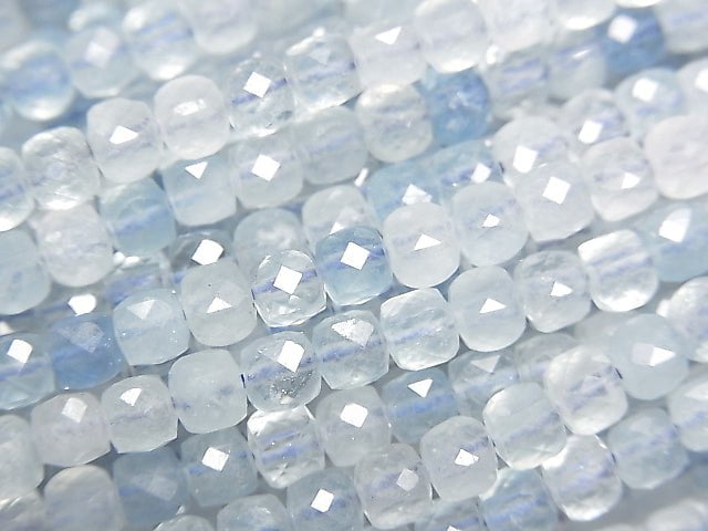高品質!海藍寶石 AAA 級 - 立方體形狀 4x4x4mm 半串或一串珠子 (約 15 英吋/36 公分)
