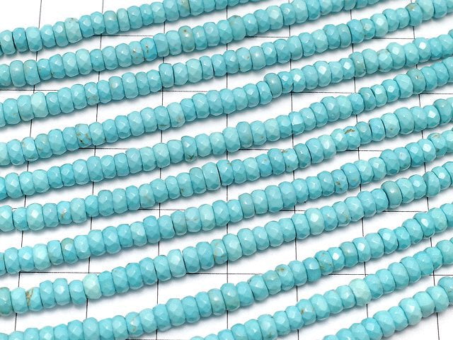 Magnesite Turquoise Faceted Button Rondelle 4x4x2mm 1strand beads (aprx.15inch/37cm)
