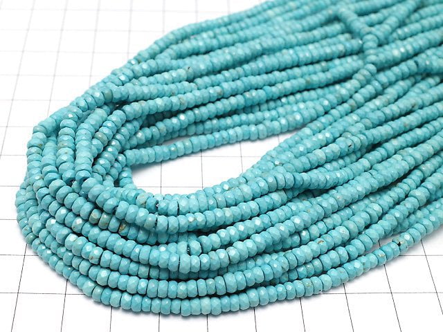 Magnesite Turquoise Faceted Button Rondelle 4x4x2mm 1strand beads (aprx.15inch/37cm)