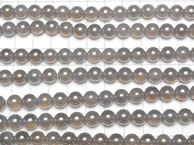 1 Strang 7,79 $! Flash, grauer Onyx Rund 8mm 1 Strang Perlen (ca. 15 Zoll / 37 cm)