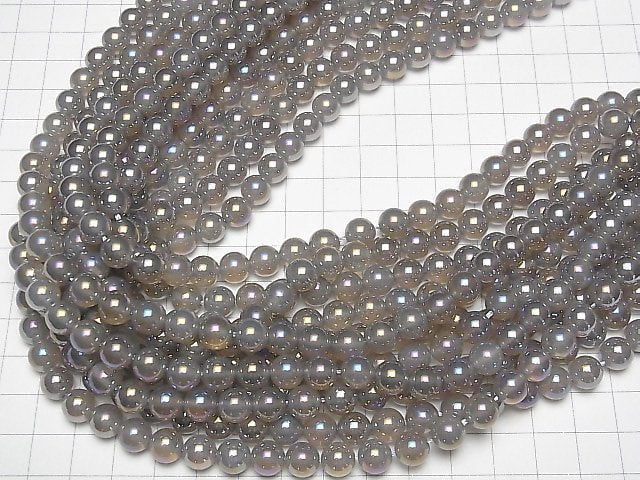 1 Strang 7,79 $! Flash, grauer Onyx Rund 8mm 1 Strang Perlen (ca. 15 Zoll / 37 cm)