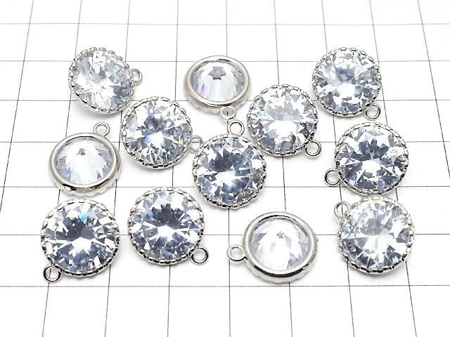 Metal Parts CZ Round Faceted Charms, 16.5x13.5x7mm, Silver, 2 Pieces
