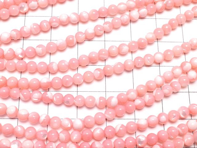 Mother of Pearl MOP Pink Round 4mm 1strand beads (aprx.15inch / 38cm)