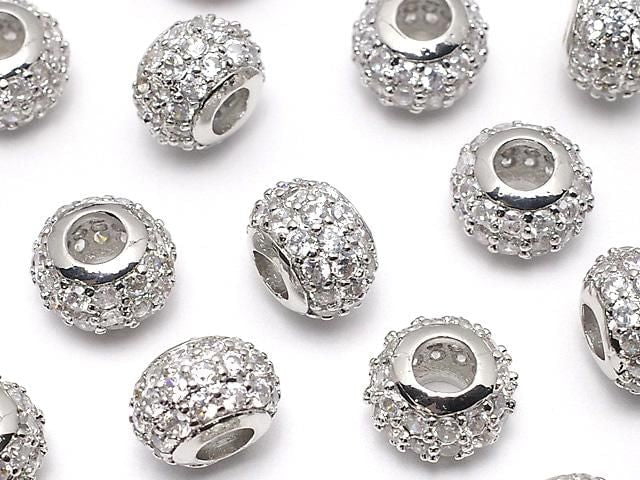 Metal Parts part Rondelle 8x8x5.5mm Silver color (with CZ) 1pc