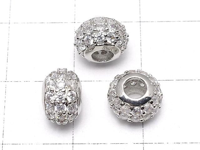 Metal Parts part Rondelle 8x8x5.5mm Silver color (with CZ) 1pc