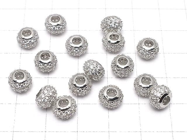 Metal Parts part Rondelle 8x8x5.5mm Silver color (with CZ) 1pc