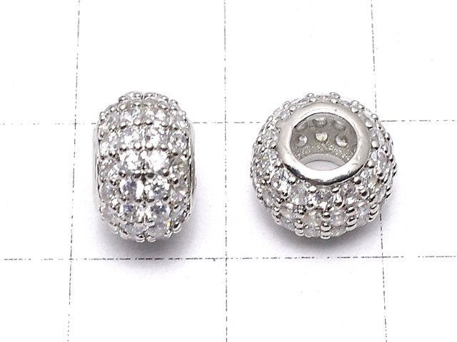 Metal Parts Rondelle 10 x 10 x 6 mm Silver Color (with CZ) 1 pc