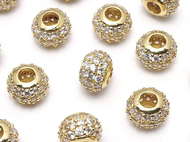 Metal Parts part Rondelle 8x8x5.5mm Gold color (with CZ) 1pc