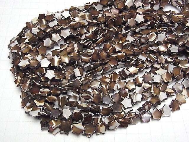Mother of Pearl MOP Brown Star 10x10mm 1strand beads (aprx.15inch/38cm)