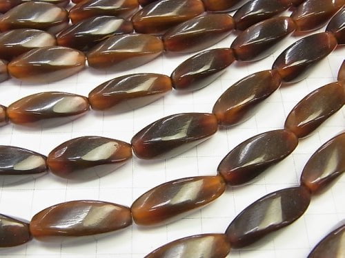 Buffalo Horn 4 Faceted Twist Faceted Rice 25 x 10 x 10 Brown half or 1strand beads (aprx.15 inch / 38 cm)
