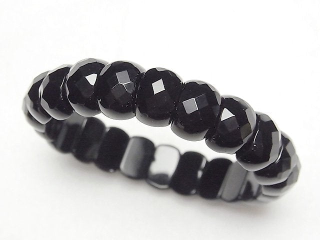 Onyx AAA 2-Loch facettierte ovale 14x9x8mm Armband