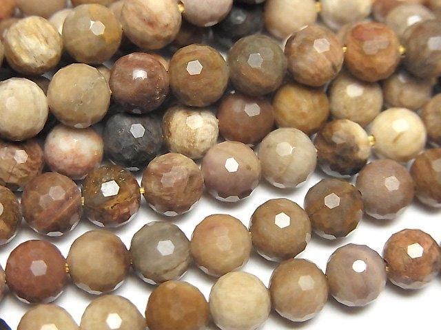 High Quality! Petrified Wood 128Faceted Round 6mm half or 1strand beads (aprx.15inch/36cm)