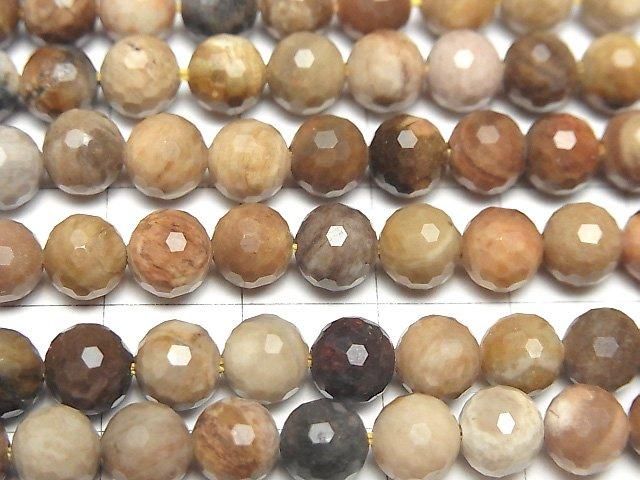 High Quality! Petrified Wood 128Faceted Round 6mm half or 1strand beads (aprx.15inch/36cm)