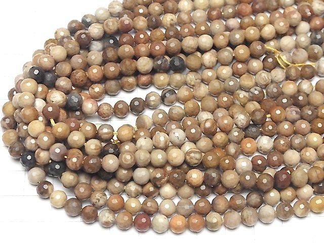 High Quality! Petrified Wood 128Faceted Round 6mm half or 1strand beads (aprx.15inch/36cm)