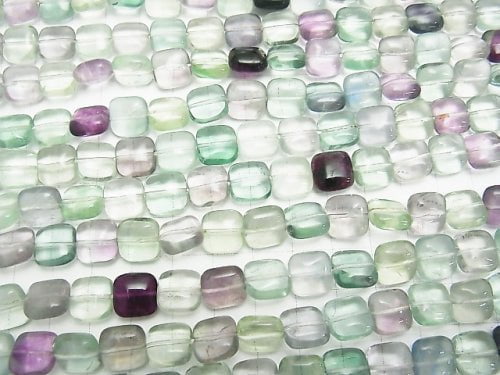 Multicolor Fluorite AAA - Square 10 x 10 x 6 mm half or 1 strand beads (aprx.15 inch / 38 cm)