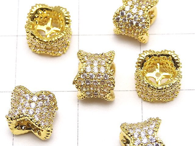 Metal parts Rondelle 8x8x6.5 Gold color (with CZ) 1pc