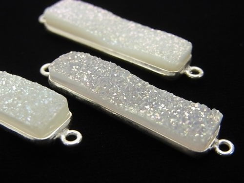 Druzy Quarz Rechteck Beide Seiten 30 x 8 mm AB-Beschichtung Silber 925 1 Stück 13,99 $