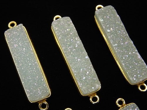 Druzy Quarz Rechteck Beide Seiten 30x8mm AB-Beschichtung 18KGP 1 Stück