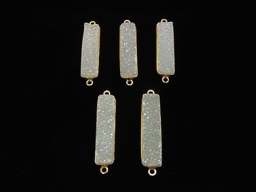 Druzy Quarz Rechteck Beide Seiten 30x8mm AB-Beschichtung 18KGP 1 Stück