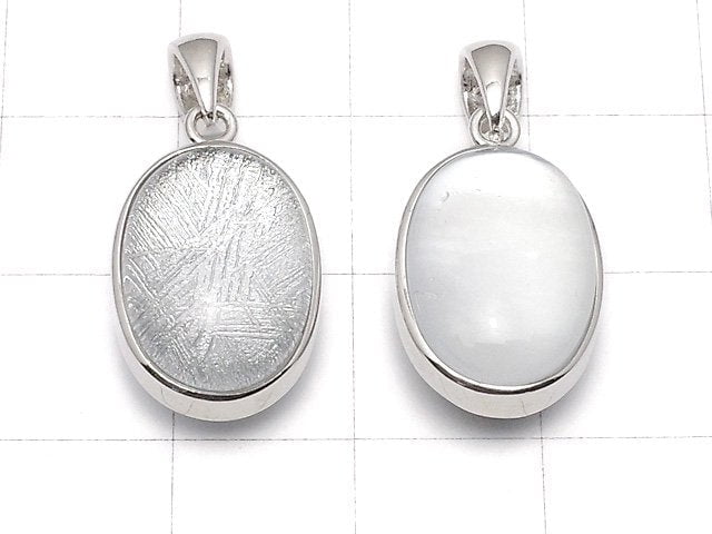 Meteoriten & Weiße Muschel Oval Anhänger 16x11x9mm Silber 925