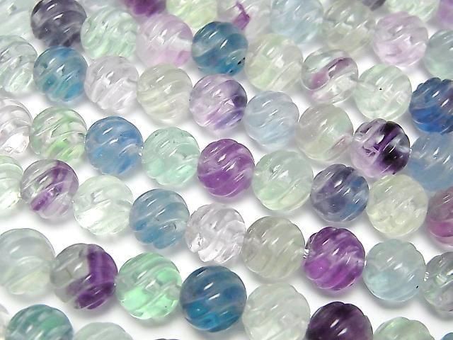 多色螢石 AAA - 圓形 8mm S 形扭曲 半串或 1 串珠子 (約 15 英寸/38 公分)