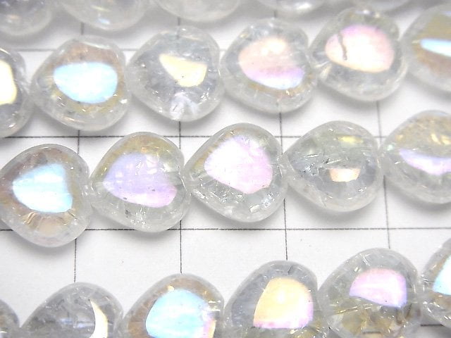 Rissiges Aqua-Kristall vertikales Loch Herz 10x10x6mm halbe oder 1 Strang Perlen (ca. 15 Zoll / 38 cm)