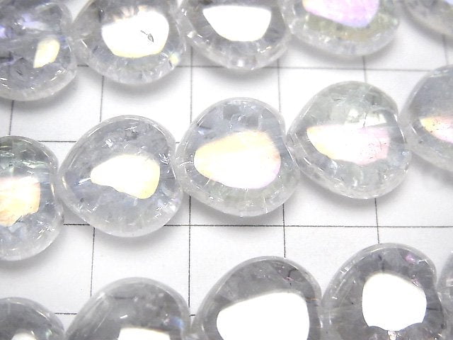 Rissiges Aqua-Kristall vertikales Loch Herz 14x14x7mm halbe oder 1 Strang Perlen (ca. 15 Zoll / 36 cm)