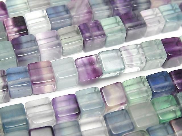 Multicolor Fluorit AAA-Würfel 6.5x6.5x6.5mm halb oder 1Strang Perlen (ca. 15 Zoll/38 cm)