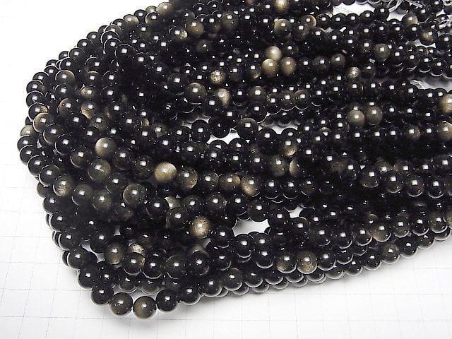 Goldene Obsidian AAA Rund 8mm 1Strang Perlen (ca. 15 Zoll / 36 cm)
