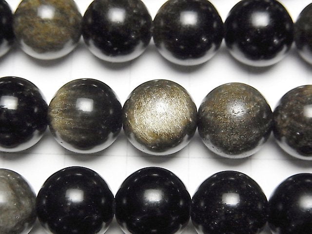 Goldene Obsidian AAA Rund 12mm 1Strang Perlen (ca. 15 Zoll / 37 cm)