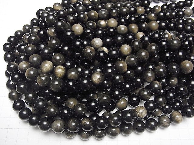 Goldene Obsidian AAA Rund 12mm 1Strang Perlen (ca. 15 Zoll / 37 cm)