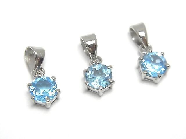 Hochwertiger Schweizer Blauer Topas AAA Rund Facettiert 7x6mm Anhänger Silber925