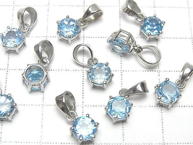 Hochwertiger Schweizer Blauer Topas AAA Rund Facettiert 7x6mm Anhänger Silber925