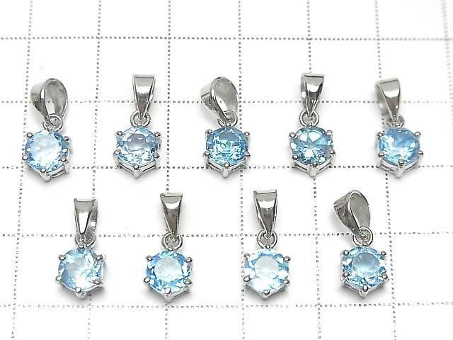 Hochwertiger Schweizer Blauer Topas AAA Rund Facettiert 7x6mm Anhänger Silber925