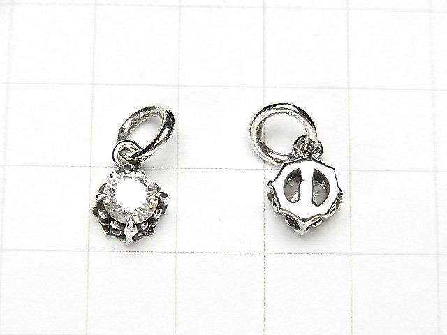 Silver 925 charm with cubic zirconia, 8x8x5mm, 1pc