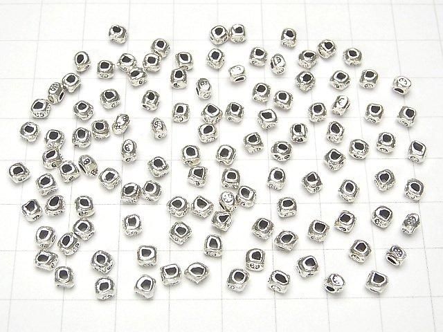 Perle intercalaire carrée Karen en argent avec motif floral, 3x3x3mm, 5 pièces