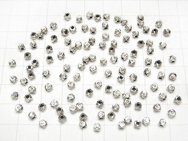 Karen Silver Cube Shape with Flower Pattern, 3x3x3mm, 5pcs
