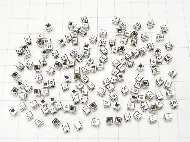 Karen Silver Square Rondelle with Flower Pattern, 3x3x3mm, 5pcs
