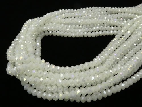 1strand $2.39! Glass Beads Faceted Button Rondelle 6 x 6 x 4 mm White AB 1 strand beads (aprx.17 inch / 43 cm)