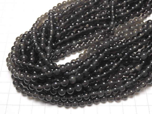Mexikanischer schwarzer Eisobsidian AAA Rund 6mm 1 strang Perlen (ca. 15 Zoll / 37 cm)