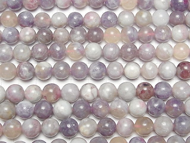 Lepidolith mit rosa Turmalin rund 10mm halb oder 1strang Perlen (ca. 15 Zoll / 37 cm)