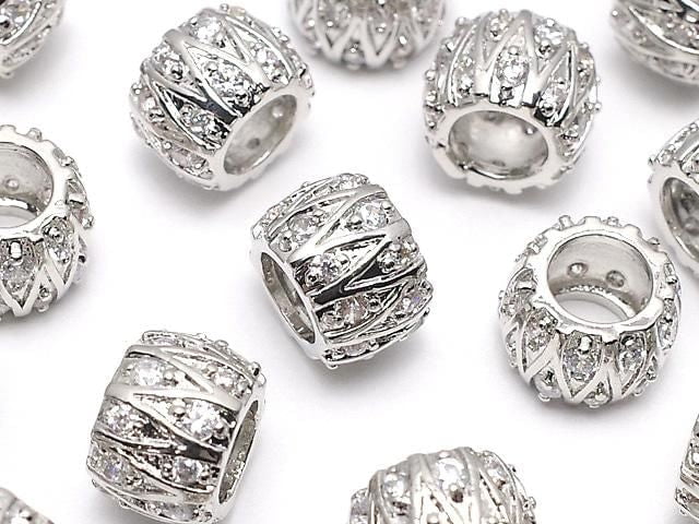 Metal parts Rondelle (Tube) 8x8x6mm Silver color (with CZ) 2pcs