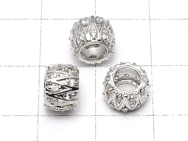 Metal parts Rondelle (Tube) 8x8x6mm Silver color (with CZ) 2pcs