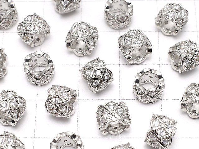 Metal parts Rondelle (Tube) 8x8x6mm Silver color (with CZ) 2pcs