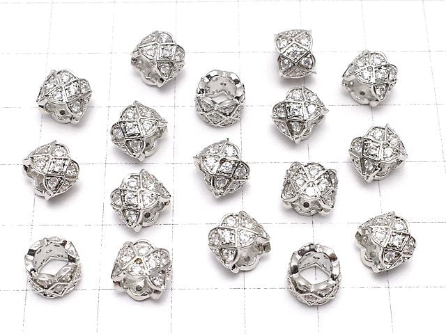 Metal parts Rondelle (Tube) 8x8x6mm Silver color (with CZ) 2pcs