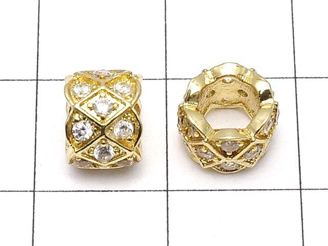 Metal parts Rondelle (Tube) 8x8x6mm Gold color w/CZ 2pcs